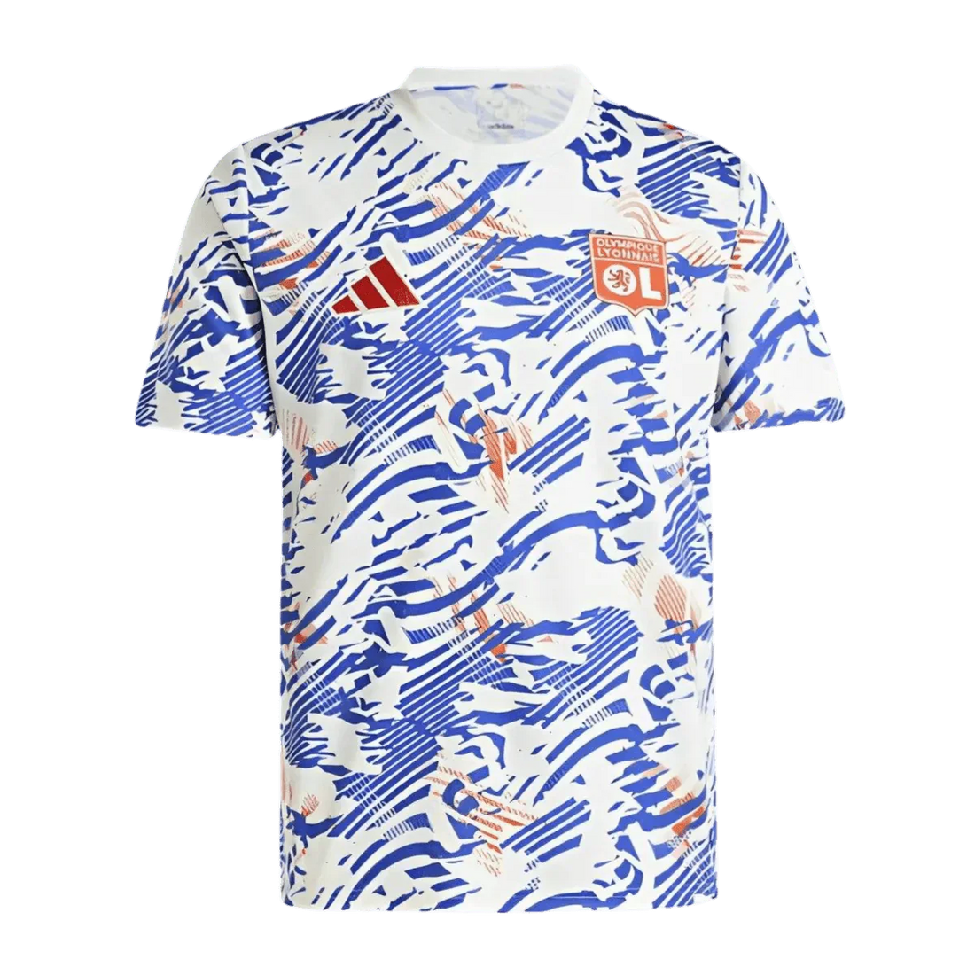 Kit de prepartido azul y naranja abstracto del Olympique Lyon 24/25 - Versión para aficionados | Tienda 365djerseys